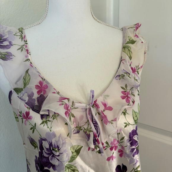 Morgan Taylor Intimates Floral Satin Nightgown Purple Pink Rose Ruffle Midi Med - Picture 2 of 5